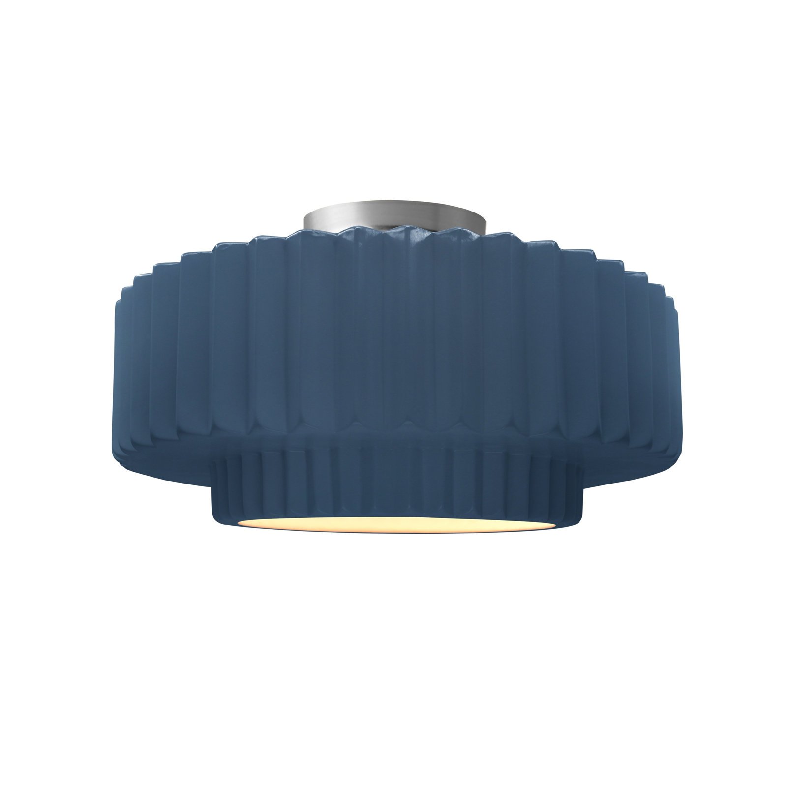 Single Light Ceramic LED Semi Flush Mount, 7.25" H x 14.5" W x 14.5" D, Midnight Sky/Matte White, Brushed Nickel