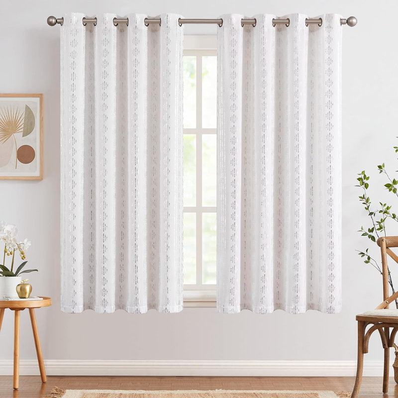 Amadas Linen Semi-Sheer Rod Pocket Curtain Pair, 52" W x 63" L, Silver/White