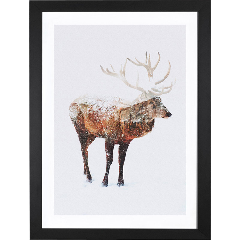 " Deer V " by Andreas Lie, 24" H x 16" W x 1" D, Black Framed Paper