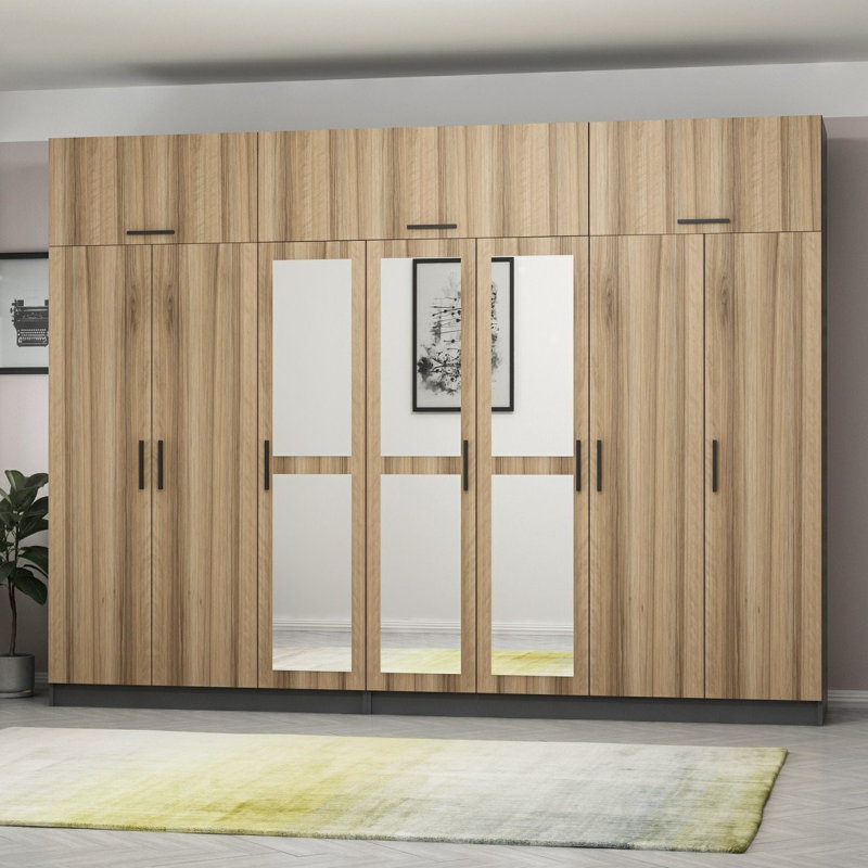 Elina 4 Door Manufactured Wood Wardrobe, 235cm H x 315cm W x 52cm D, Brown