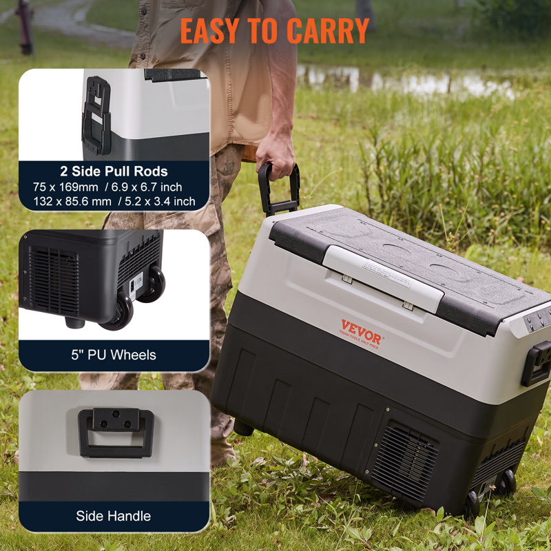 Black 48QT Dual Zone Electric Car Refrigerator Cooler