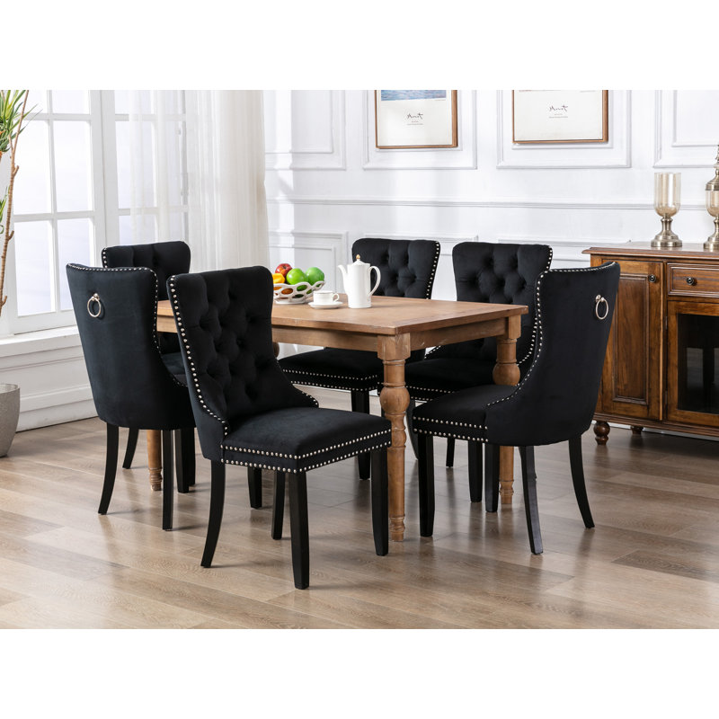 Delafield Lux Kitchen Dining Chairs, Black, Set Of 6, Wood