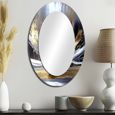 Gold Sturdy Guardians Accented With Grey II - Modern Oval Wall Mirror