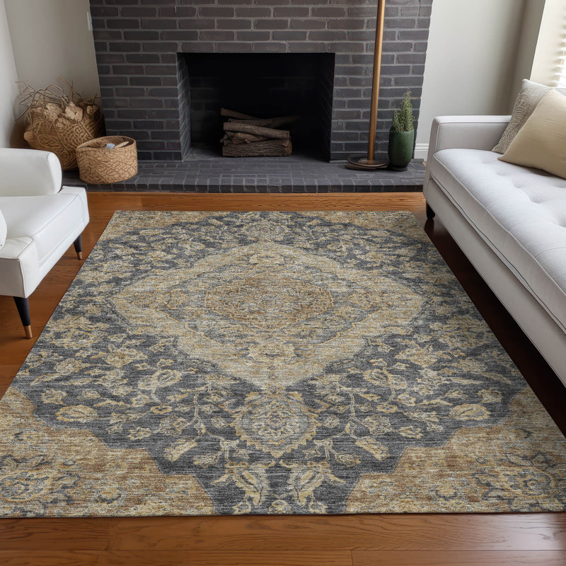 Machine Washable Indoor/Outdoor Cicel ACN1151 Charcoal Rug, Rectangle 9' x 12'