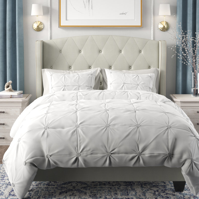 Ensemble de housse de couette en coton 3 pièces Basile, Double / Grand, Blanc