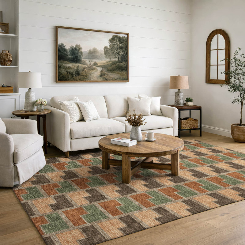 Premium Machine Washable Mayfield AMF2417 Geometric Rug, Paprika, 10' x 14'