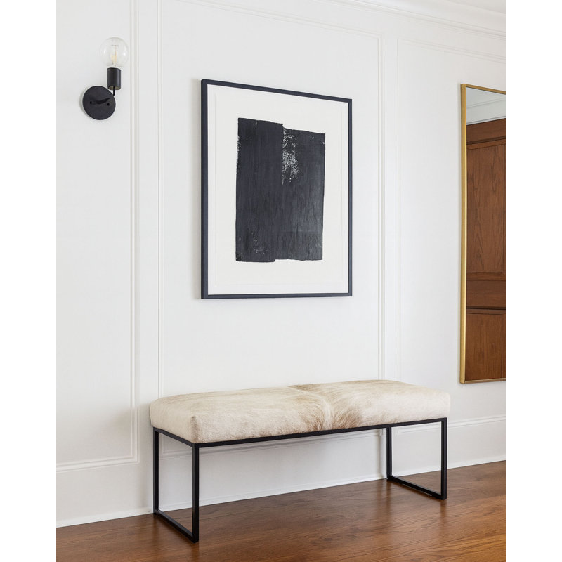 Upholstered Cowhide Stool, 19" H x 48" W x 16" D
