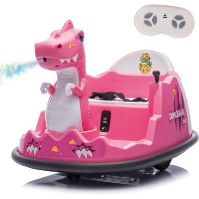 Alex 12V Dinosaur Bumper Car for Kids, Ride on Toys With Remote Control, 360 Degree Spin Electric Bumper Car for Toddler, Music, Spray, LED Lights, Age 2+, Yellow