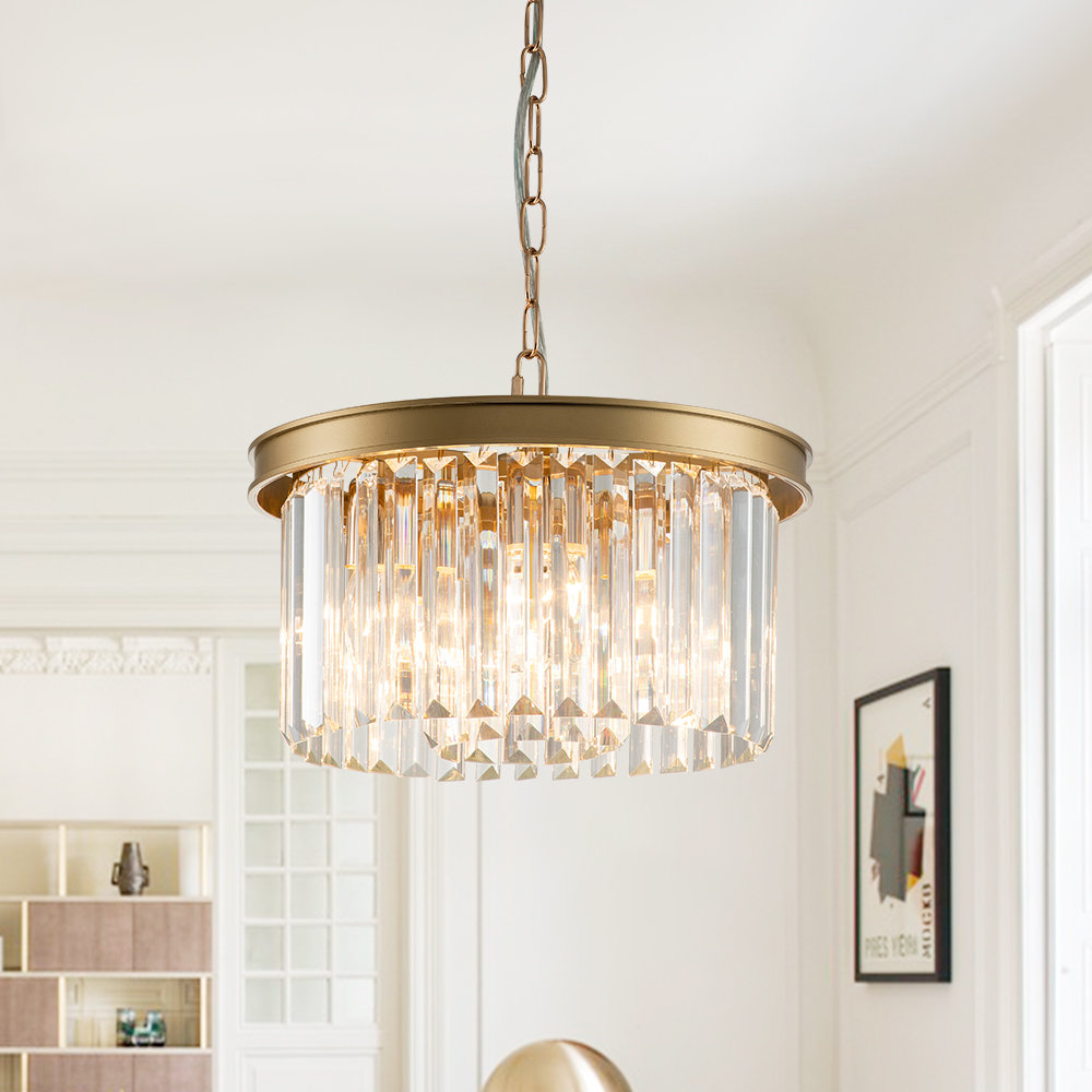 Odwyer 5-Light Gold Modern Drum Pendant Crystal Chandelier
