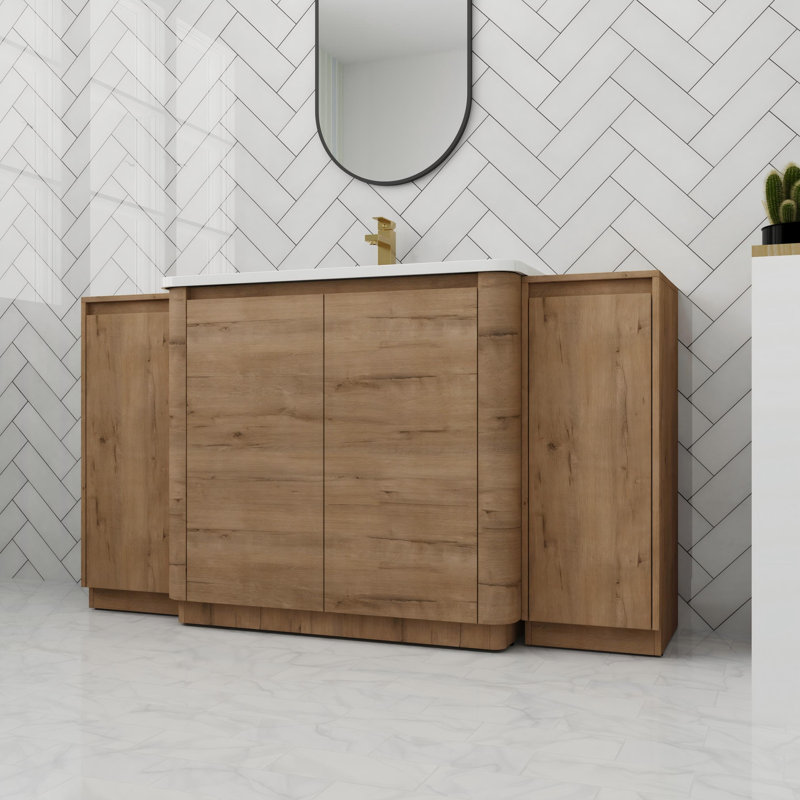 Meuble-lavabo autoportant de 60 po avec porte à fermeture en douceur et tablettes, Imitative Oak, 60"