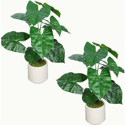 30'' Artificial Tropical Alocasia Leaf Plant With White Pot 2pc/set