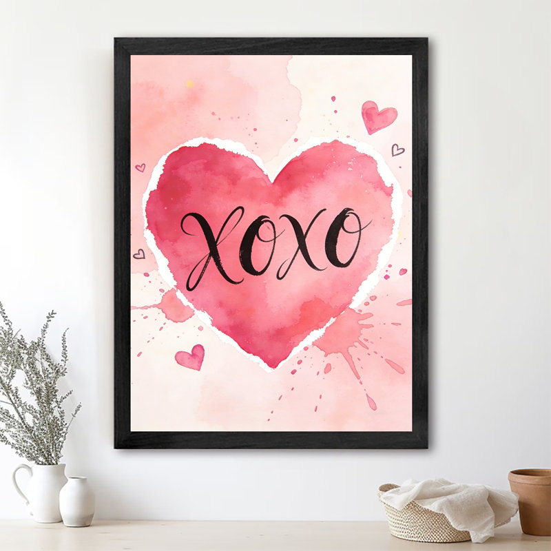 Aquarelle encadrée noire, art mural Xoxo, impressions sur le thème de la Saint-Valentin, H 11 po x l 9 po