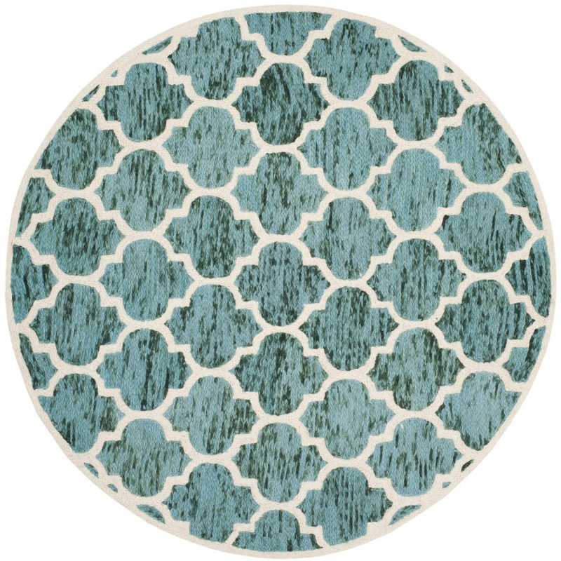 Bertok Hand Loomed Wool Geometric Rug, Round 6'
