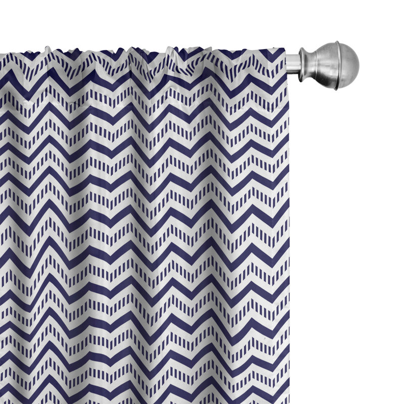 Navy Blue and White Chevron Microfiber Curtain Set, 28" x 63"