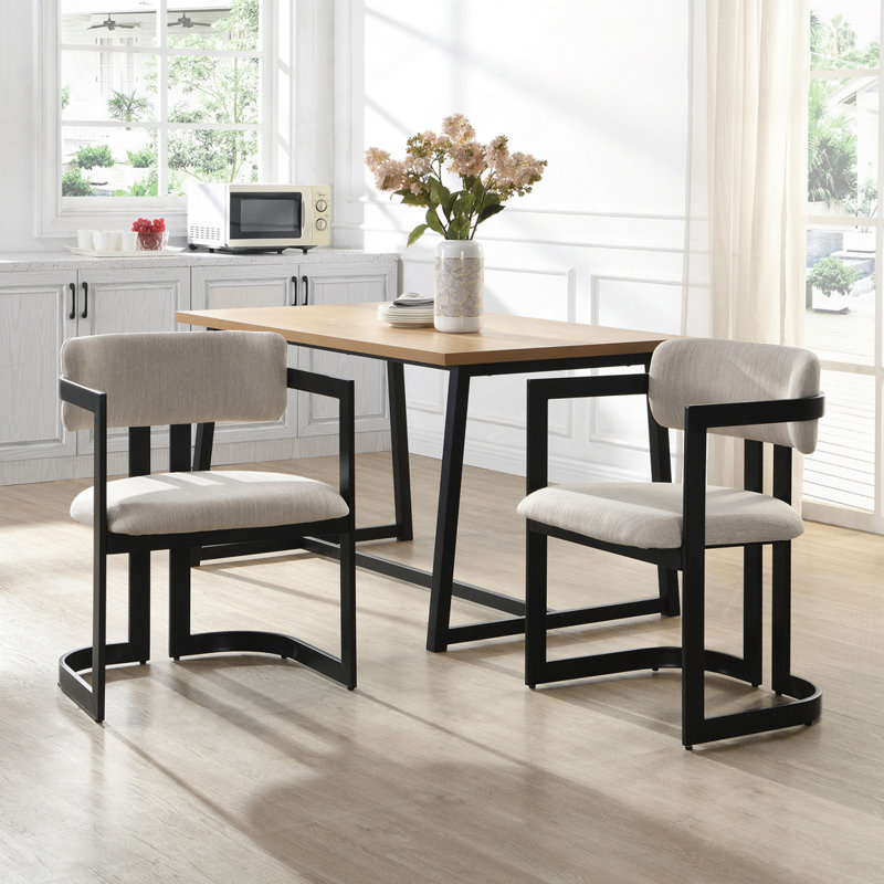 Upholstered Dining Chairs, Beige/Black