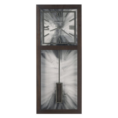 Horloge murale moderne et contemporaine Reid, boîtier en bois espresso satiné avec panneau arrière en acier usiné et pendule rectangulaire
