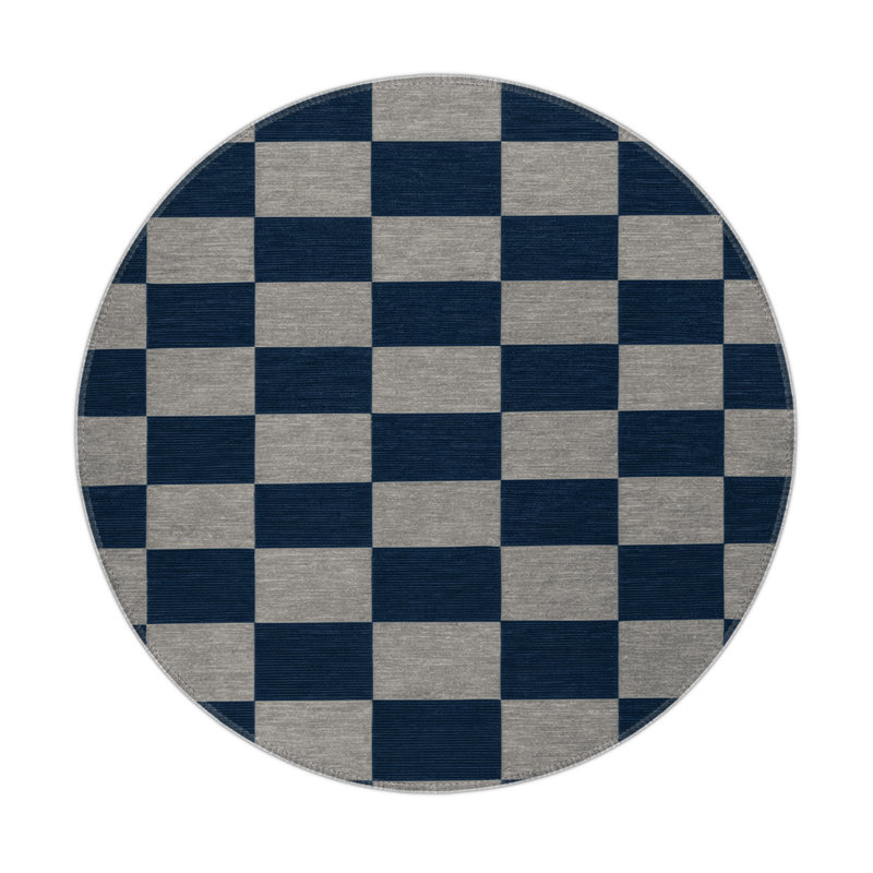 Checkered Blue Indoor and Outdoor Area Rug, Rectangle 9' x 12'