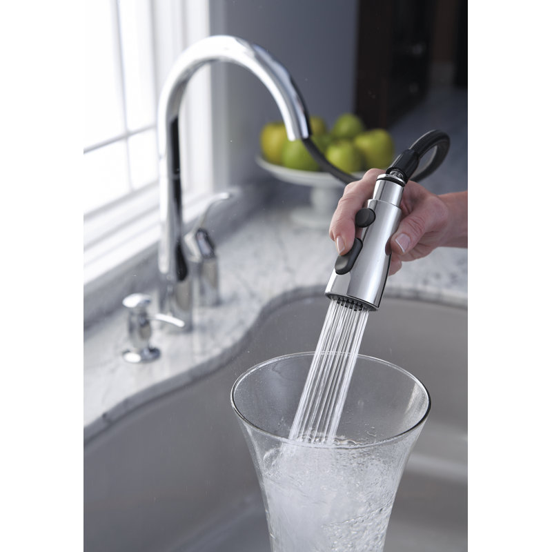 Simplice Pull-down Bar Sink Faucet with Three-function Sprayhead, Polished Chrome