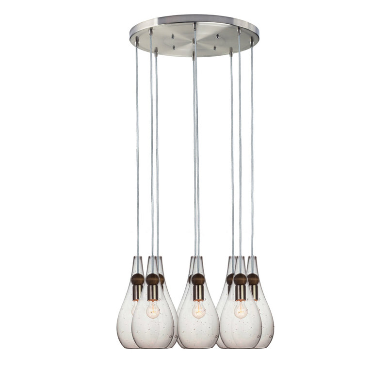 Earth 8 - Light Chandelier, Clear Glass, Nickel Braided Cord, 60" H x 16" W x 16" D