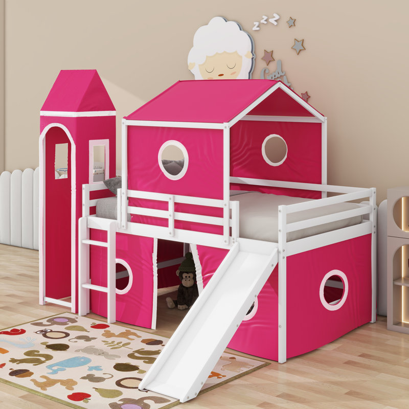 Lit mezzanine double avec glissade et tour