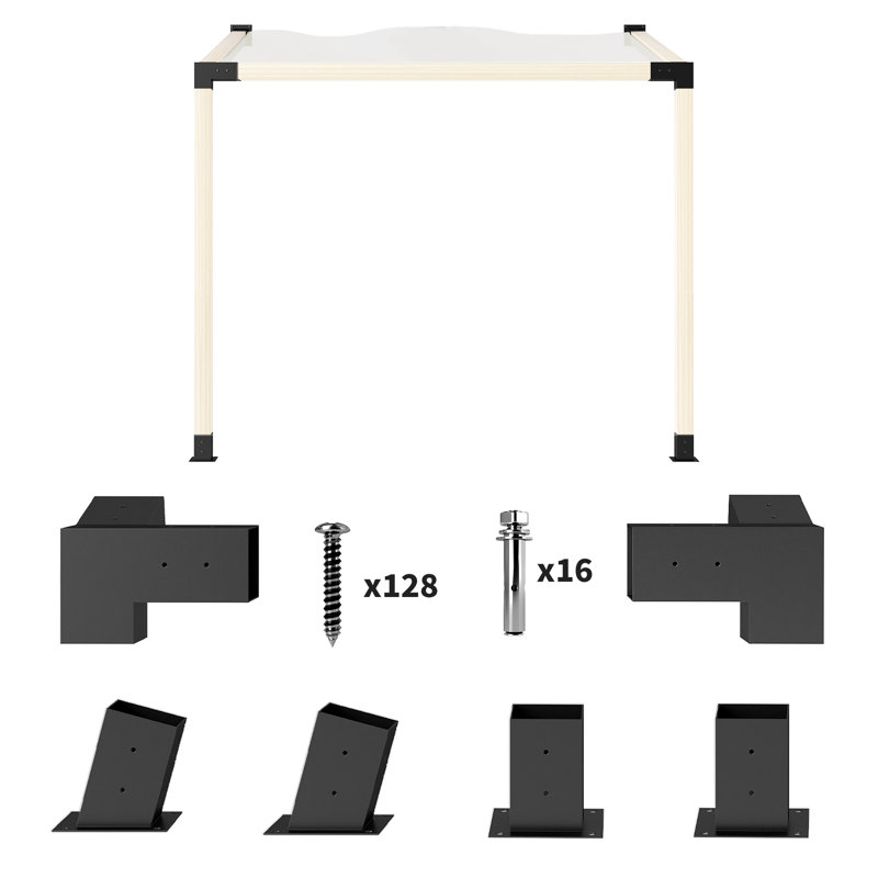 Pergola Brackets, 15° Slanted Roof Pergola Bracket Kit, Black, 9.65" x 9.65" x 5.91"