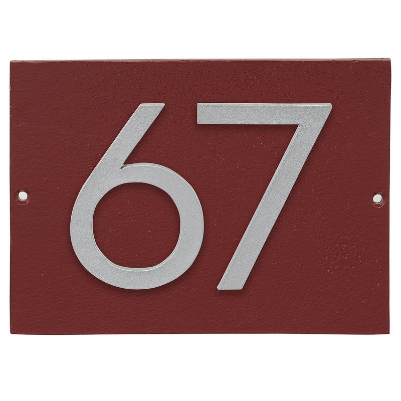 Plaque d’adresse murale sur 1 ligne flottante, Rouge brique, Aluminium brossé, Oui