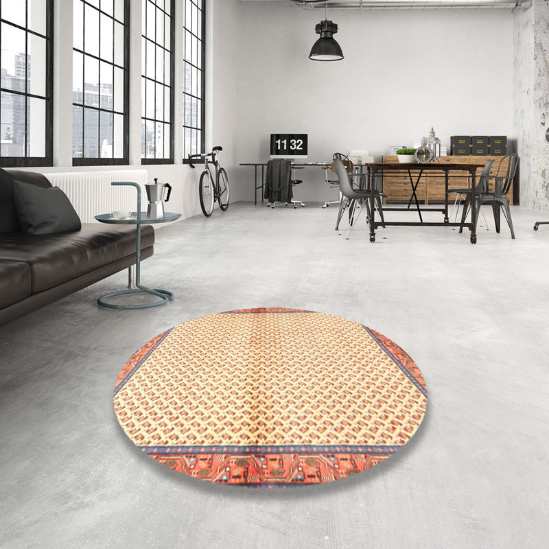Tapis géométrique beige / rouge, Rond 6 pi