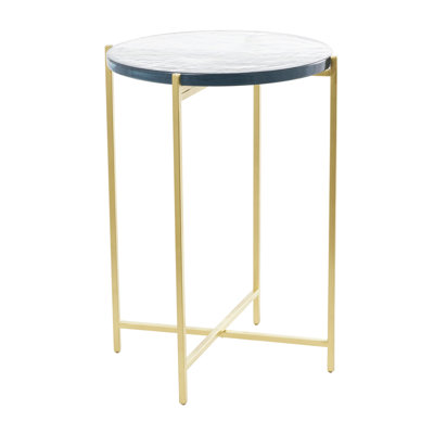Laido Metal X-Shaped Side End Accent Table with Textured Glass Tabletop