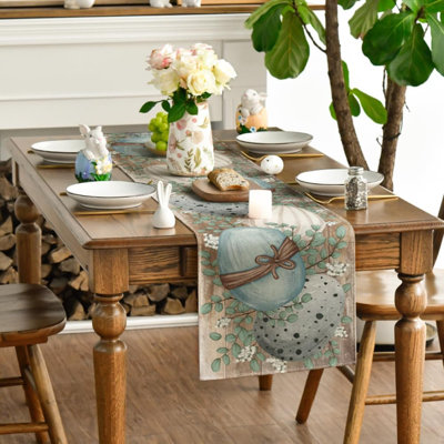 Wood Eucalyptus Egg Easter Table Runner Spring Kitchen Dining Table Decor For Indoor Outdoor Home Party Decor