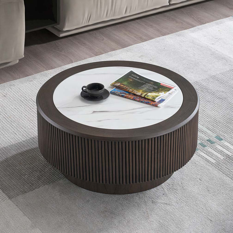 Table basse ronde avec piédestal robuste, H 15,94 po x L 31,5 po x l 31,5 po