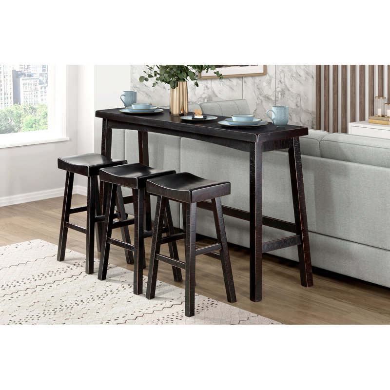 Ensemble de 4 tabourets de bar, table et tabourets de bar en bois d'hévéa massif
