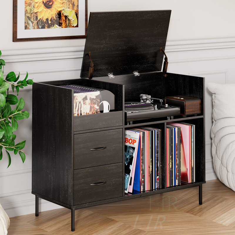 Armoire de rangement rabattable avec multiprise et 2 tiroirs, Noir