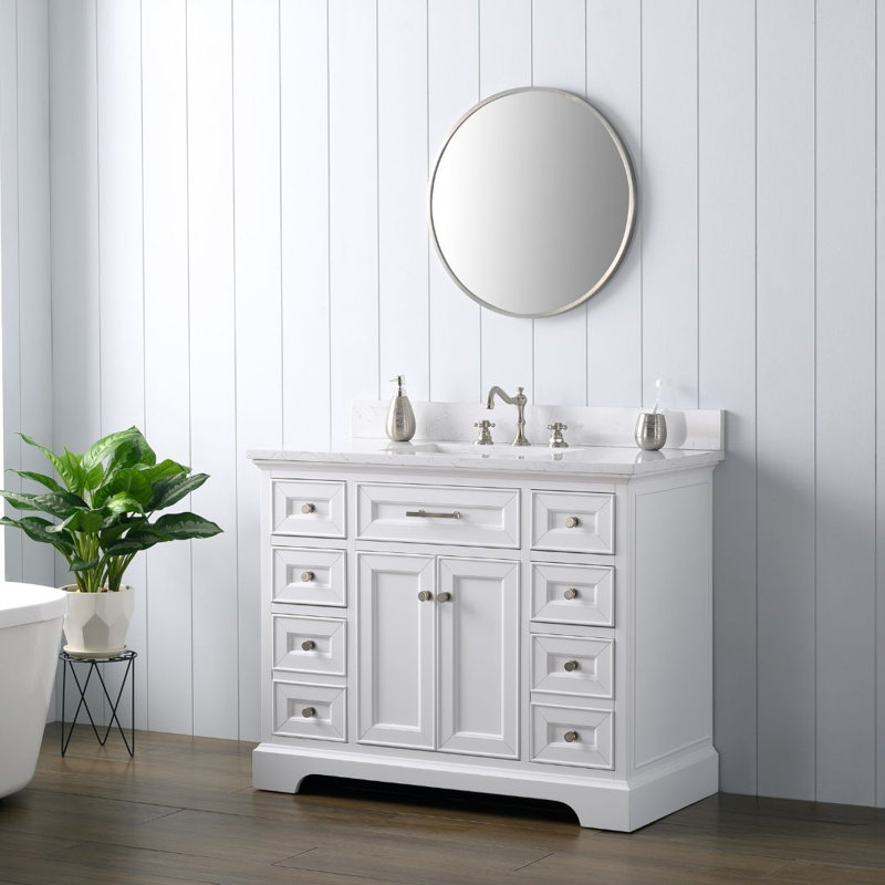 Thompson 42" W Single Bathroom Vanity, White/Brushed Nickel