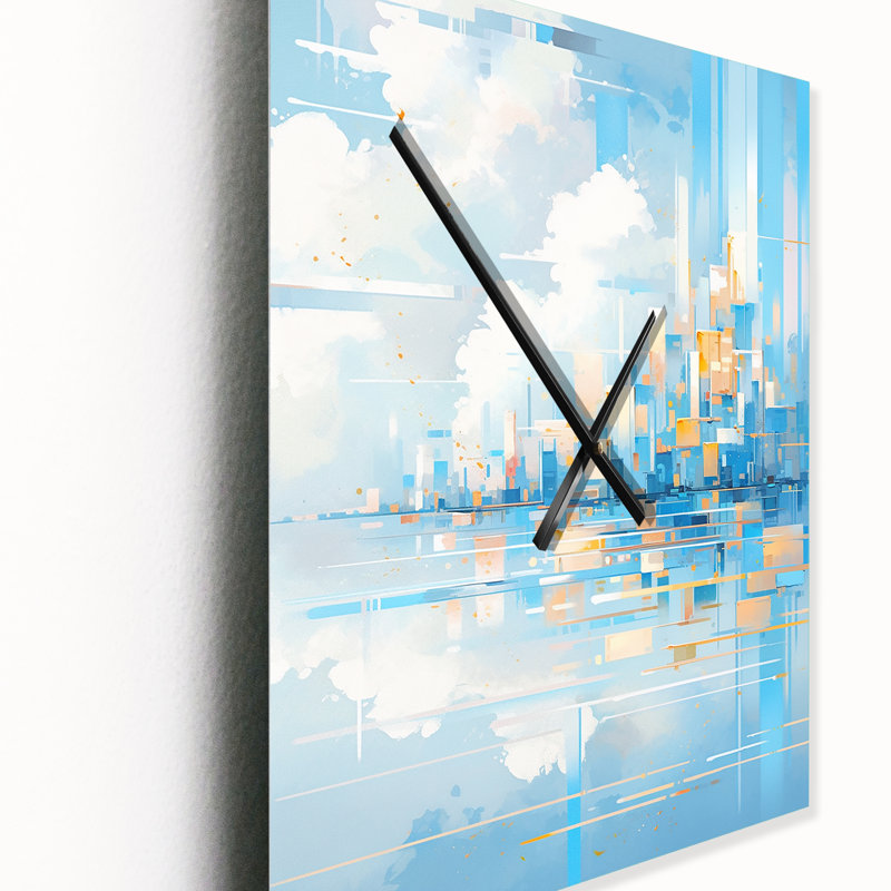 Horloge murale bleue surdimensionnée Perspectives - Cubisme, Très grand