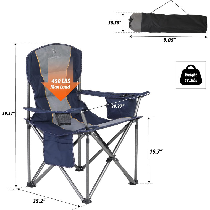 Oversized Folding Camping Chair, Heavy Duty Portable Lawn Chairs With Cooler Bag, Side Pocket & Cup Holder, Folding Chairs For Outside Support
