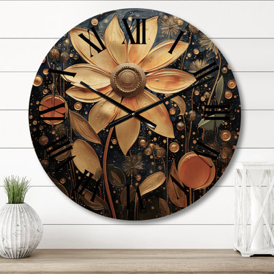 Wildflowers Golden Petals - Wildflowers Oversized Wood Wall Clock