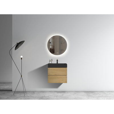 Élément de salle de bain en chêne naturel - meuble-lavabo 24 po avec lavabo, espace de rangement spacieux, style contemporain 24 po, espace de tiroir généreux