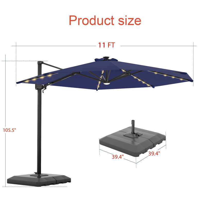 Parasol solaire 11 pi DEL - Ombre et lueur pour la joie extérieure, Bleu Nary