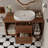Modern 40 " Wall-Mounted Bathroom Vanity with Oval Ceramic Sink Floating Vanity Multi-Layer Solid Wood Cabinet-1392585094