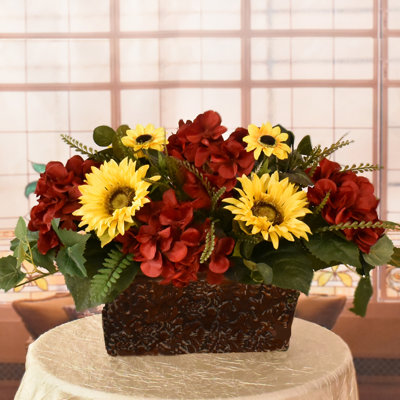 Faux Silk Sunflower Arrangement in Planter