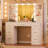 Camyla Makeup Vanity Table with LED Lighted Mirror, Power Outlet, Drawers,Shelves,5 Jewelry Hooks-306265237-276616923