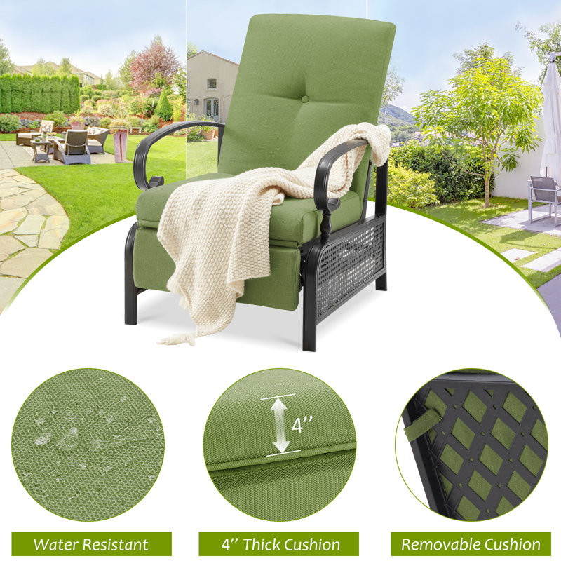 Chaise de patio inclinable avec coussins, Vert