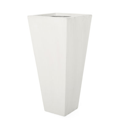 13.38" X 28.63" Matte White Outdoor Planter - Tapered Cast Stone, For Backyard Charm Allure