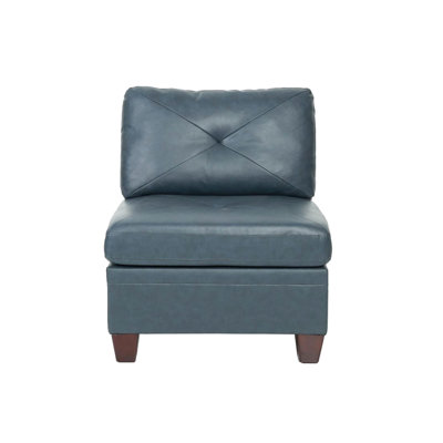 Modern Living Room Armless Chair, Blue Genuine Leather Design Ink Color Cushion,