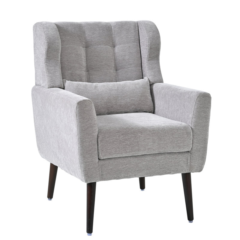 Fauteuil ergonomique en chenille grise, pieds en bois massif, pour la chambre à coucher et le salon, fauteuil rembourré en chenille rembourré d'aspect moderne, gris, confort, espace pour les jambes et utilisation