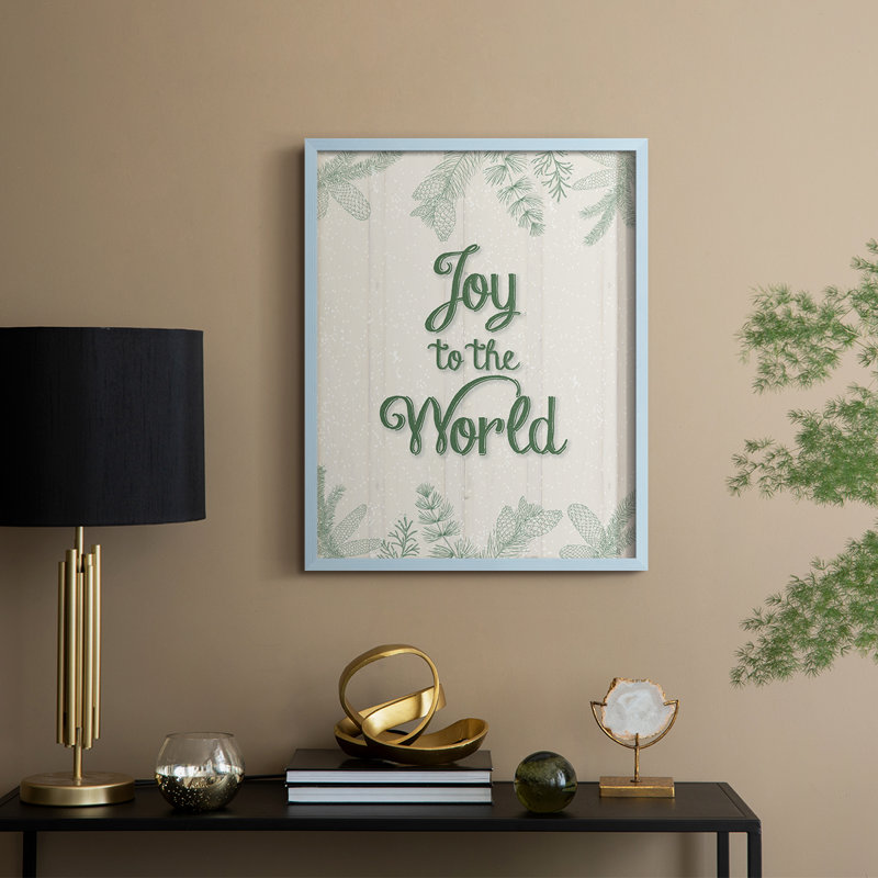 «Joy to the World», reproduction encadrée - bois massif, H 15 po x l 12 po, Bleu