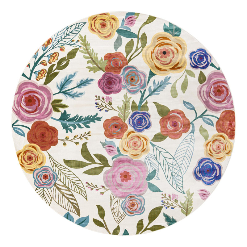 Tapis ivoire à motif floral Daignault, Rond 10pi