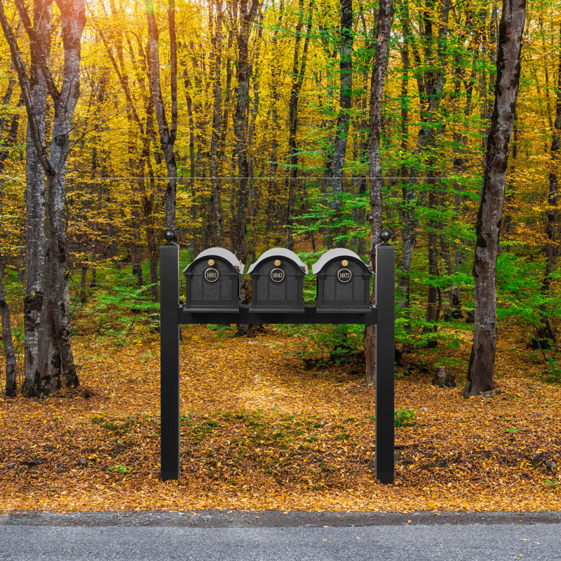 Balmoral Triple Mount Mailbox /w/ Ball Finials & Personalized Door Medallion (3 Mailboxes, Tri-Mount Rack, 3 Medallions), Yes