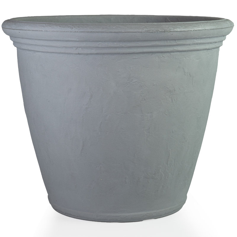 Anjelica Polyresin Large Round Outdoor Planter - 24" - Light Gray - Set of 4