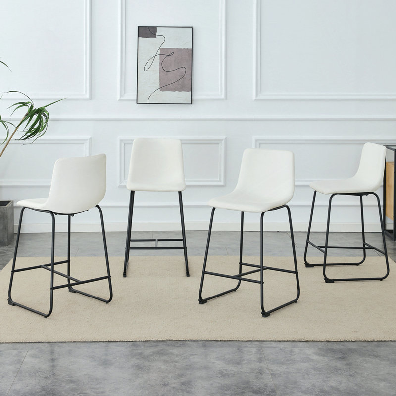 Ensemble de 2 tabourets de bar, Tabouret de comptoir (siège d'une hauteur de 25,8, Similicuir blanc